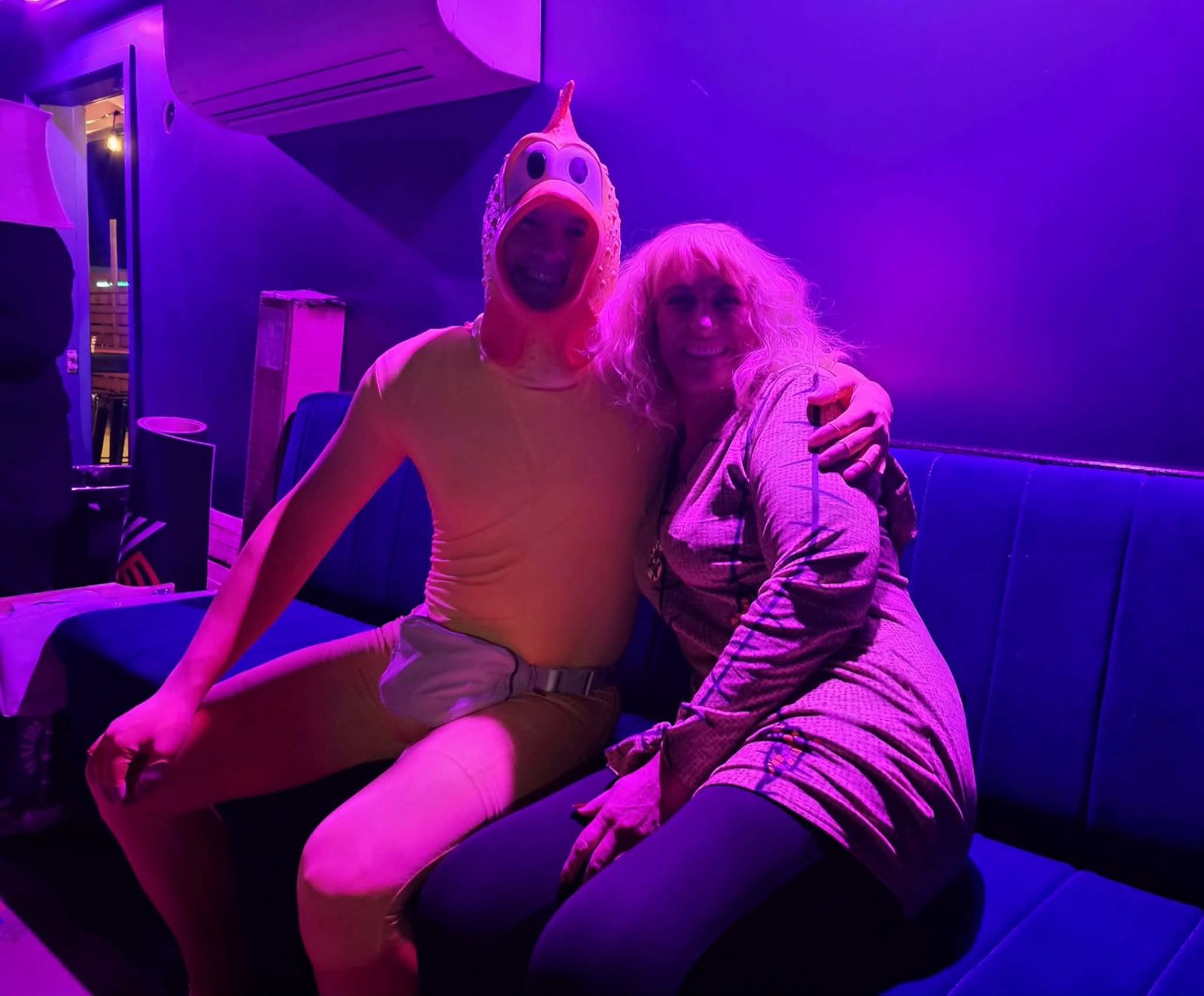 Costume party under neon lights