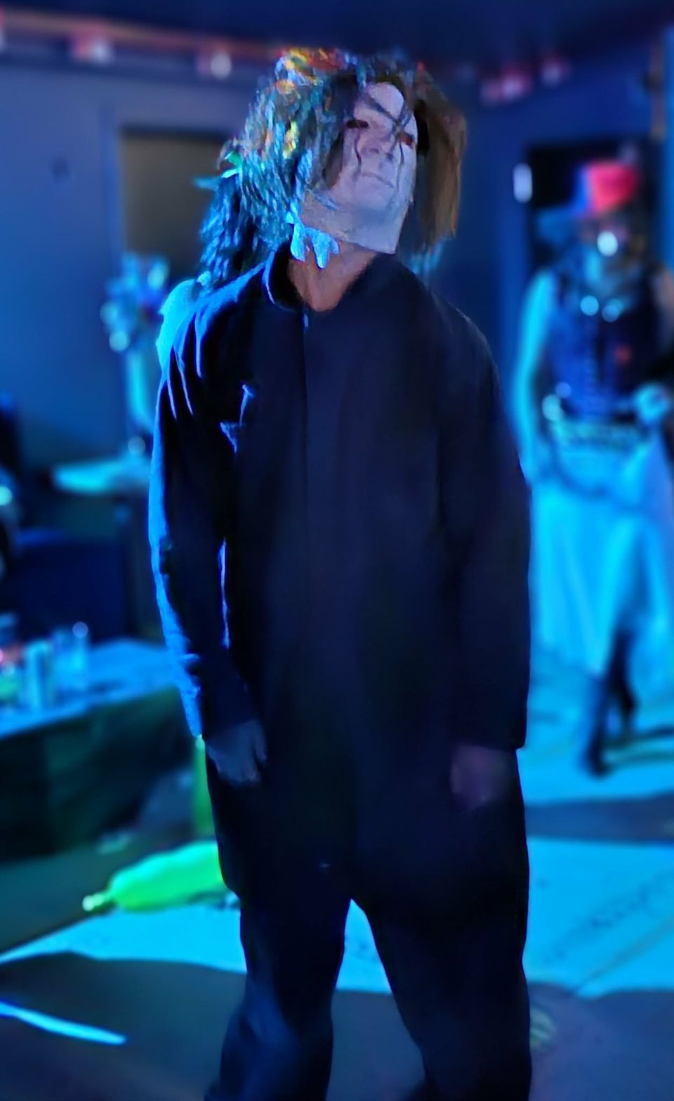 A guest in costume on Halloween night